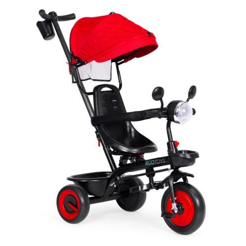 Tricikli háromkerekű forgatható üléssel napellenzővel 3in1 piros