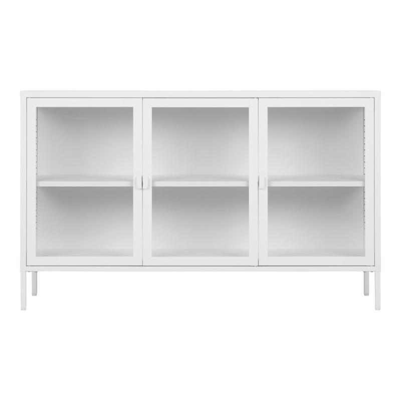 Brisbane vitrines komód, 3 ajtó, acél, fehér 140x40x85 cm