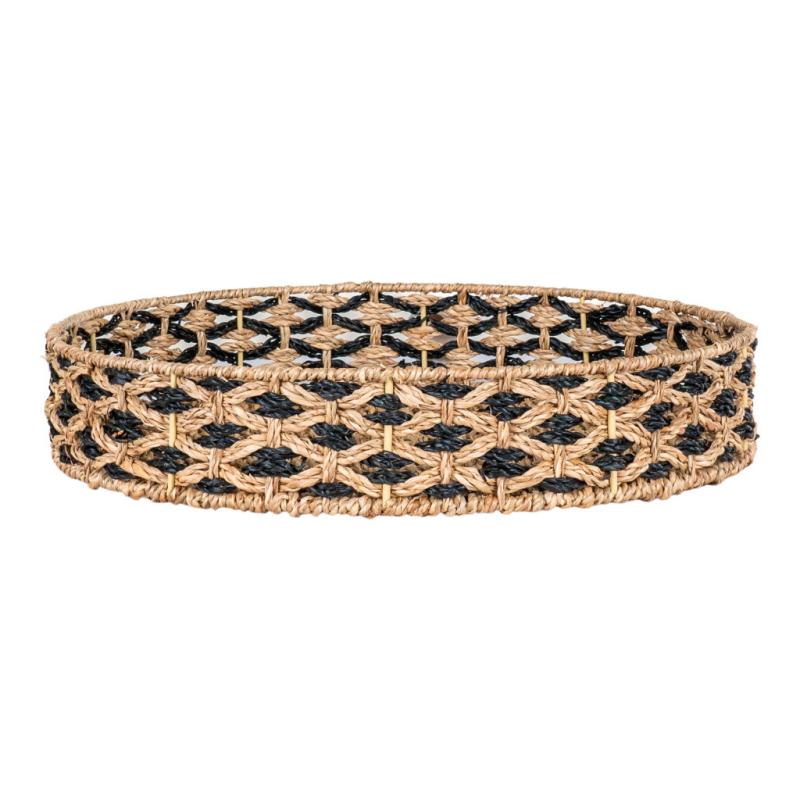 Nerja fonott tálca, tengerifű, fekete-natúr, 38 cm