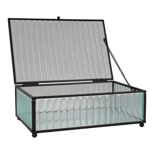 Santorini díszdoboz, üveg/fém, fekete, 20x13x7 cm