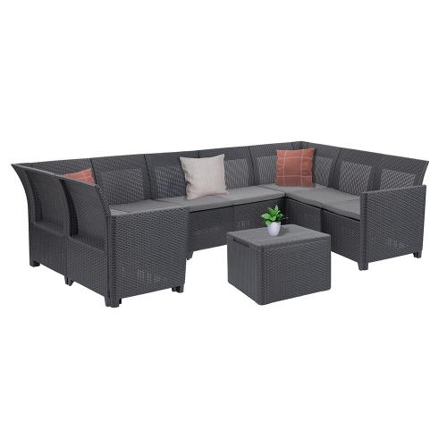 Claire VII 8 személyes sarokgarnitúra párnatartós asztallal