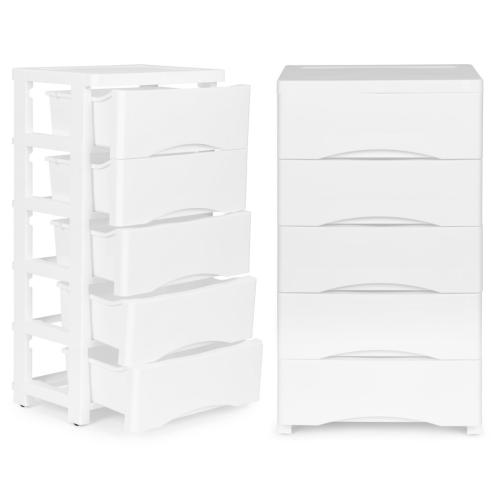 Kihúzható 5 fiókos polc kerekes lábakkal fehér