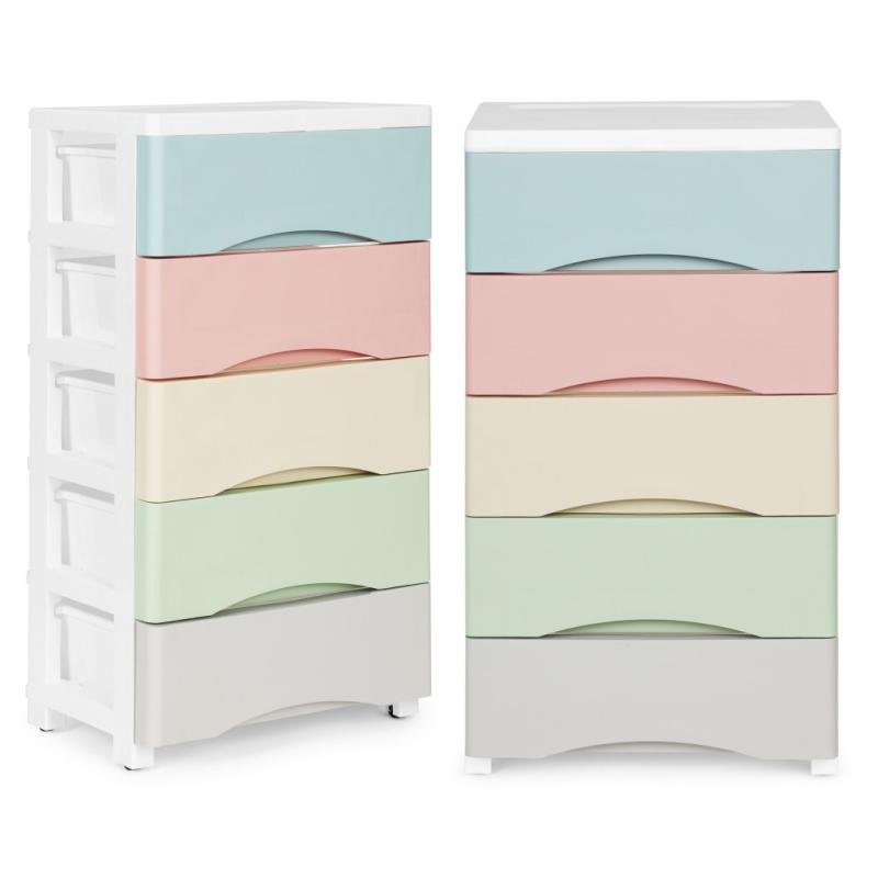 Kihúzható 5 fiókos polc kerekes lábakkal színes