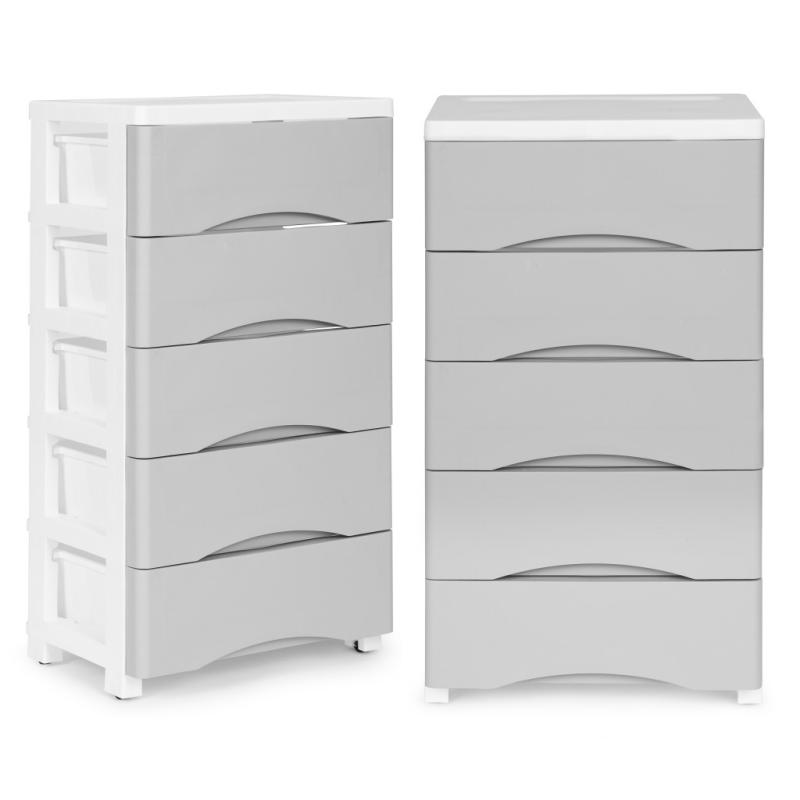 Kihúzható 5 fiókos polc kerekes lábakkal szürke