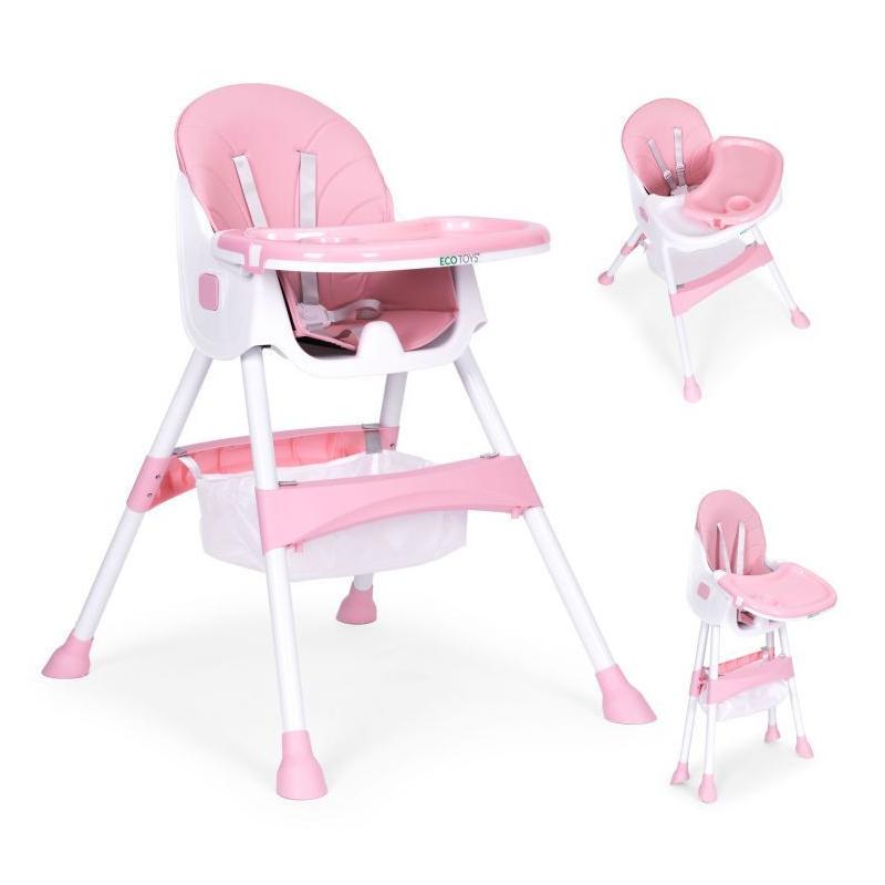 Gyerek etetőszék tálcával és kosárral 5 pontos biztonsági övvel rózsaszín