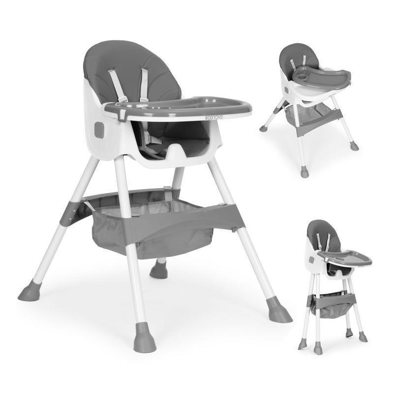 Gyerek etetőszék tálcával és kosárral 5 pontos biztonsági övvel szürke