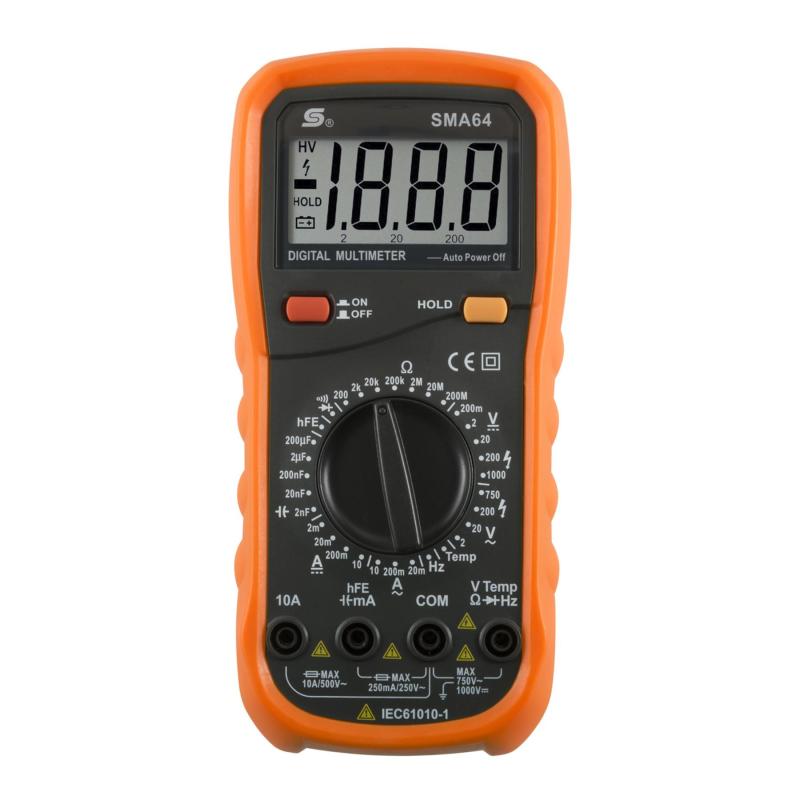 Home SMA 64 digitális multiméter, egyenfeszültség, váltófeszültség, egyenáram, váltóáram, ellenállás, hőmérséklet mérése