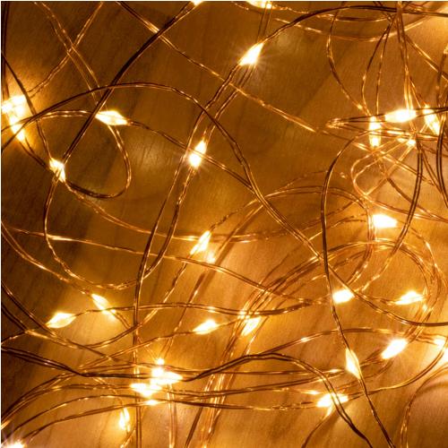 Home ML 150/WW micro LED-es fényfüzérköteg, 150 db melegfehér micro LED, 6 ágú, vékony, ezüstszínű vezeték, hálózati adapter, kül- és beltéri kivitel