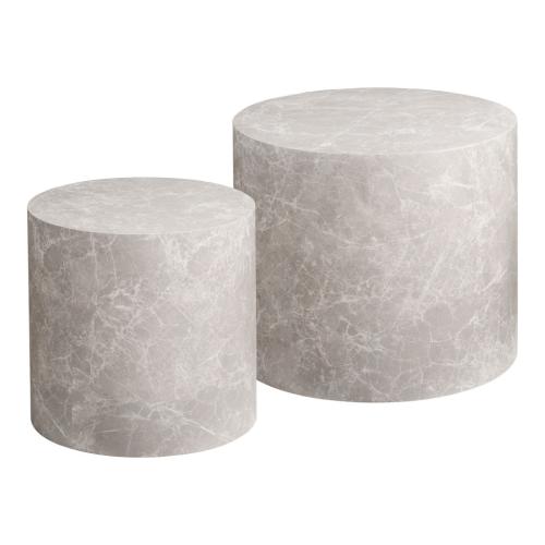 Prague dohányzóasztal márványhatású, kerek, bézs, 2 db-os készlet