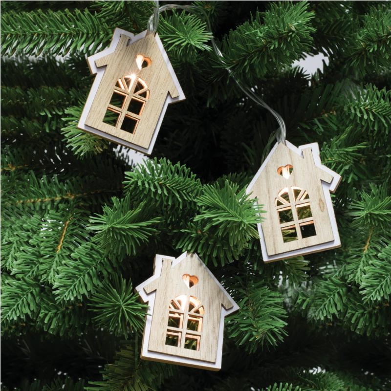 LED-es fényfüzér, házikó