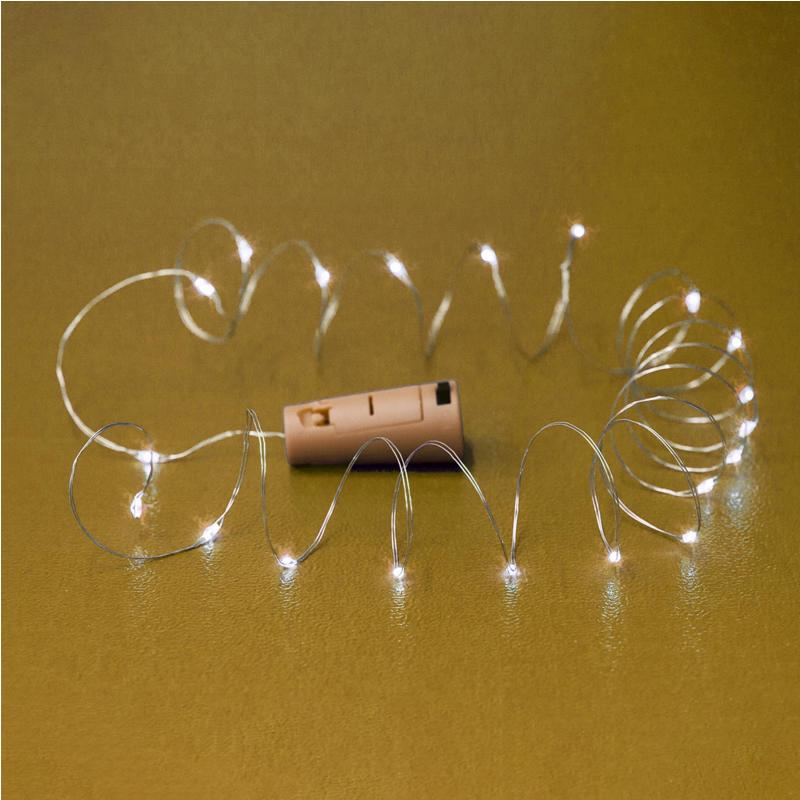 Home MLD 20/WW micro LED-es fényfüzér, 2 m / 20 db melegfehér micro LED, állófényű, átlátszó vezeték, gombelemes, dugó alakú elemtartó, beltéri kivitel