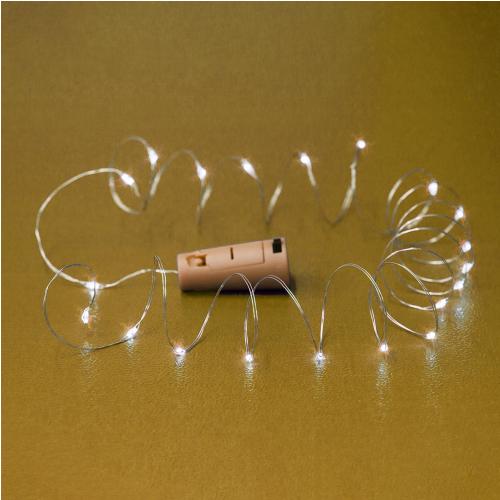 Home MLD 20/WW micro LED-es fényfüzér, 2 m / 20 db melegfehér micro LED, állófényű, átlátszó vezeték, gombelemes, dugó alakú elemtartó, beltéri kivitel