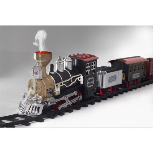 HOME TRN 01 elemes kisvasút, 1 mozdony és 3 vagon, vízgőzt képez, piros LED világítás, hanghatás, 47 cm-es pálya