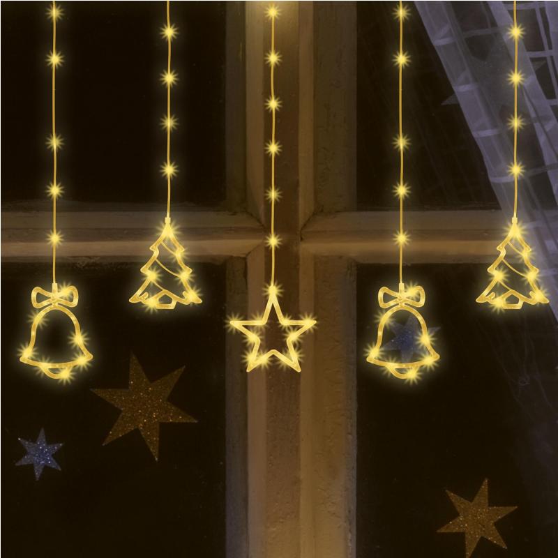Home KAF 11/WW micro LED-es figurás fényfüggöny, 2 m / 186 db melegfehér LED, harang / fenyő / csillag figurákkal, hálózati adapter, kül- és beltéri kivitel