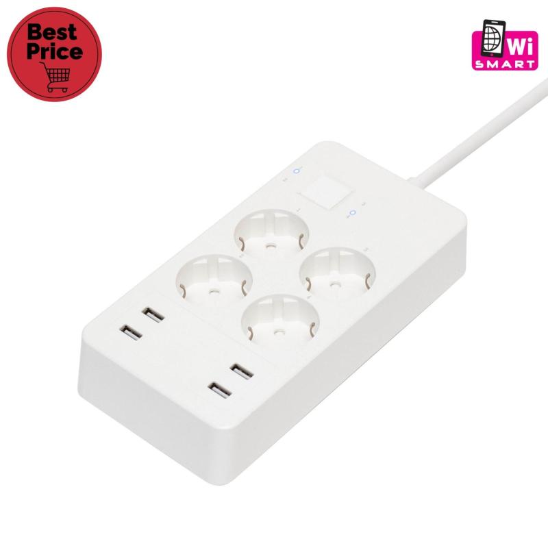 Home NV 4 WIFI smart elosztó, 1,5 m, H05VV-F 3G1,5 mm2 kábel, 4 földelt aljzat, 4 USB aljzat, max.3680W, Tuya alkalmazás kompatibilis, WiFi-s