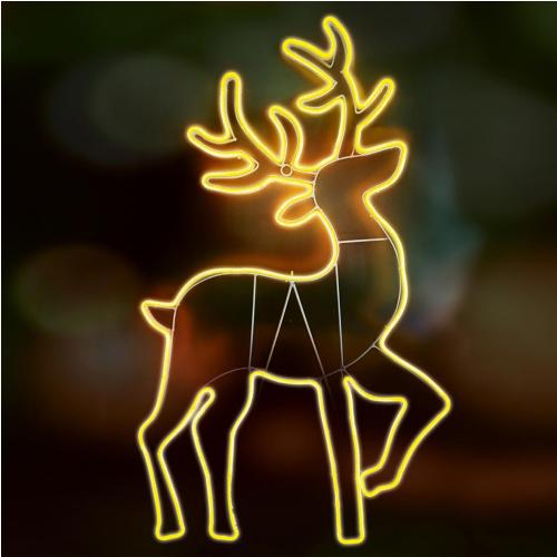 Home NEON 4 szarvas figura, LED-es neon fény, két oldalú, fém váz, IP44, kültéri, beltéri, napsárga