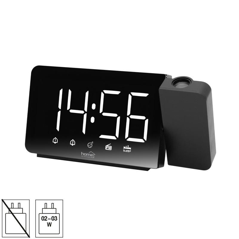 Home LTCRP03 rádiós LED ébresztőóra projektorral, változtatható fényerő, körbe forgatható vetítési pozíció, két ébresztési idő, FM rádió, bip-bip vagy rádiós ébresztés