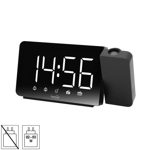 Home LTCRP03 rádiós LED ébresztőóra projektorral, változtatható fényerő, körbe forgatható vetítési pozíció, két ébresztési idő, FM rádió, bip-bip vagy rádiós ébresztés