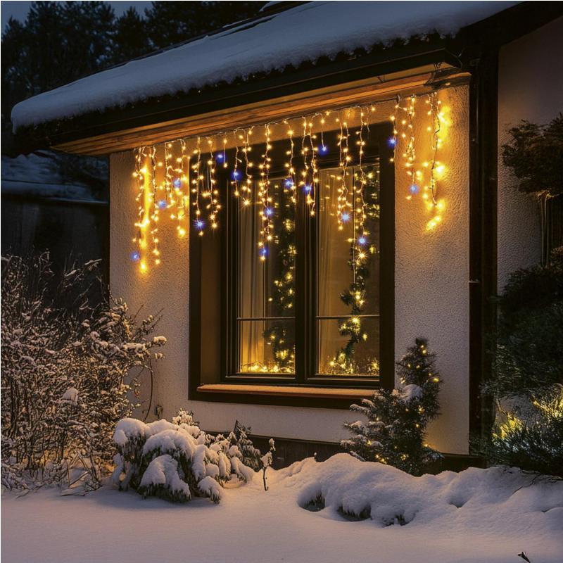 HOME KKF600D10M LED-es sziporkázó fényfüggöny, 600 db melegfehér DOT LED, átlátszó vezeték, 10 méter, hálózati adapter, kül- és beltéri kivitel