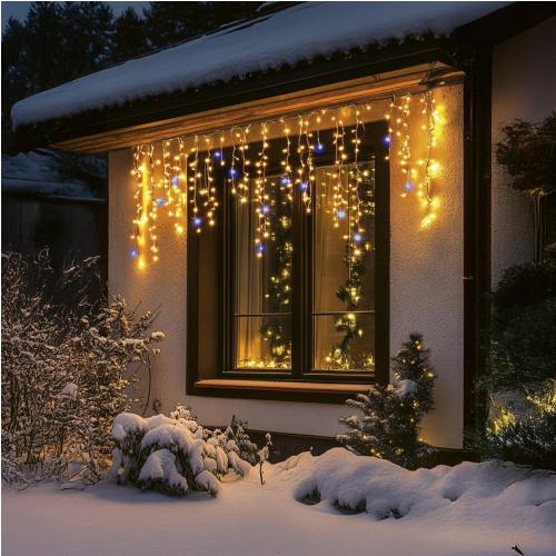 HOME KKF600D10M LED-es sziporkázó fényfüggöny, 600 db melegfehér DOT LED, átlátszó vezeték, 10 méter, hálózati adapter, kül- és beltéri kivitel