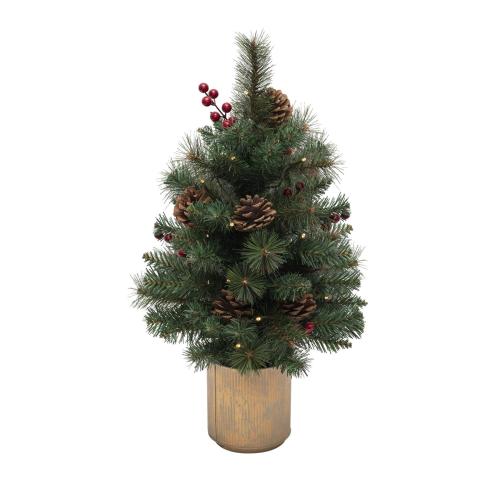 Home KMF60BLED elemes műfenyő tobozokkal, LED-ekkel, 60cm magas, 30db melegfehér LED, 8 program, 2D tűlevelek, elemes tápellátás, beltéri kivitel