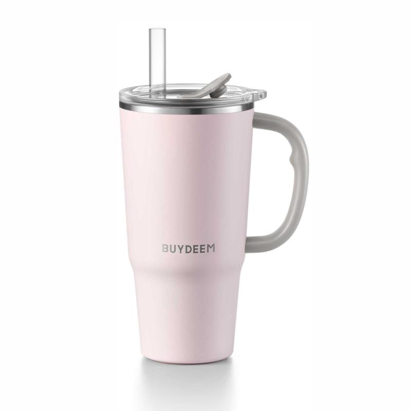 BUYDEEM DS57-P pohár termosz szívószállal, 700 ml, dupla falú, 12 mm-es szívószál