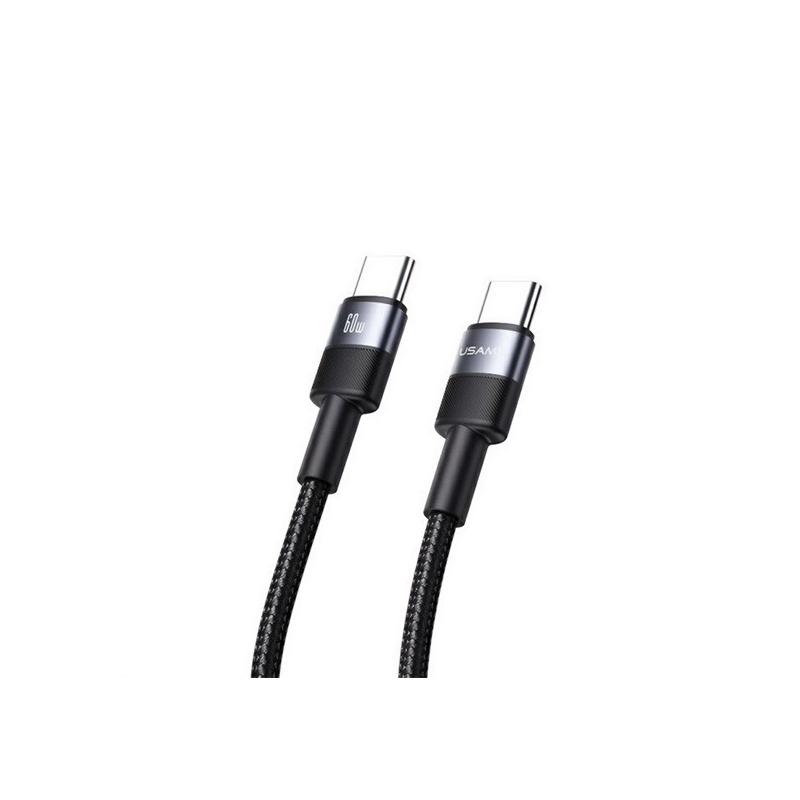 USAMS SY adatkábel (Type-C - Type-C, 60W, PD gyorstöltő, 120cm, cipőfűző) FEKETE