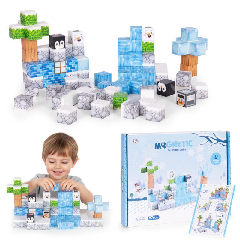Téli világ mágneses építőkocka szett 97 db