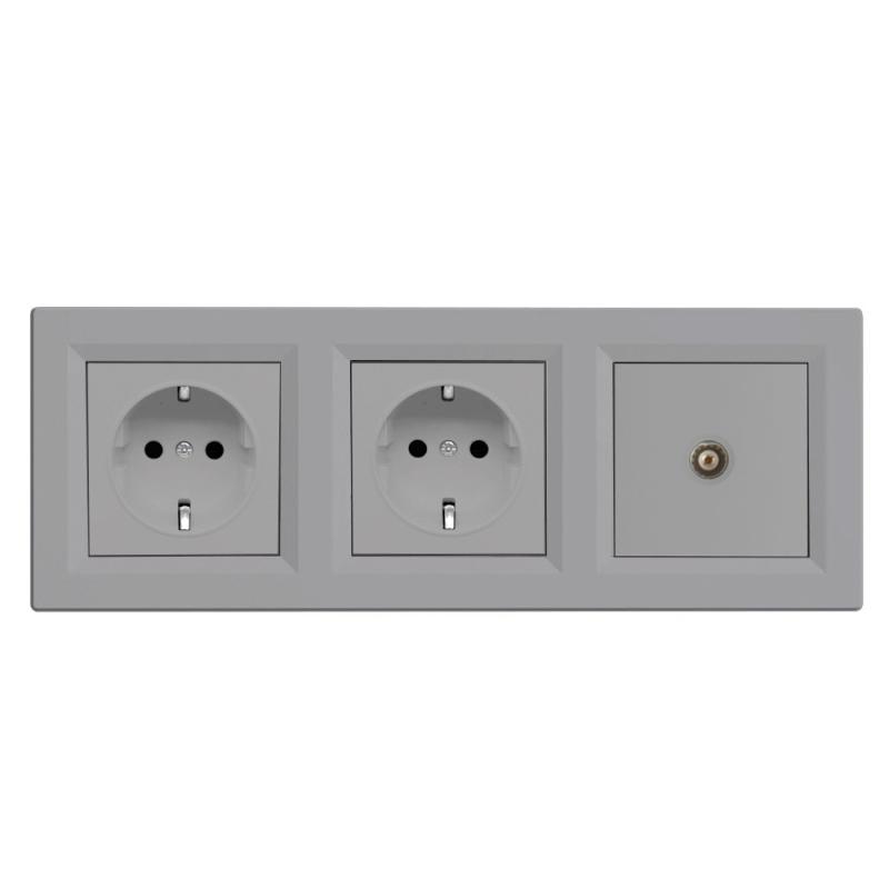 Nova III kettő dugalj TV csatlakozóval szürke kerettel