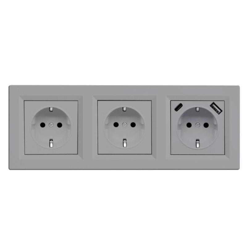 Nova III kettő dugalj USB csatlakozóval szürke kerettel