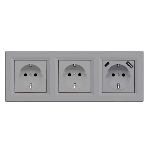 Nova III kettő dugalj USB csatlakozóval szürke szálcsiszolt kerettel