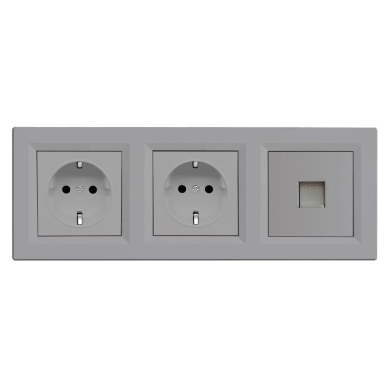 Nova III kettő dugalj UTP csatlakozóval szürke kerettel