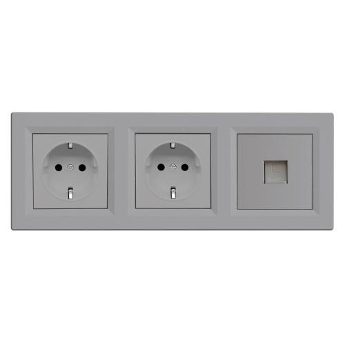 Nova III kettő dugalj UTP csatlakozóval szürke szálcsiszolt kerettel