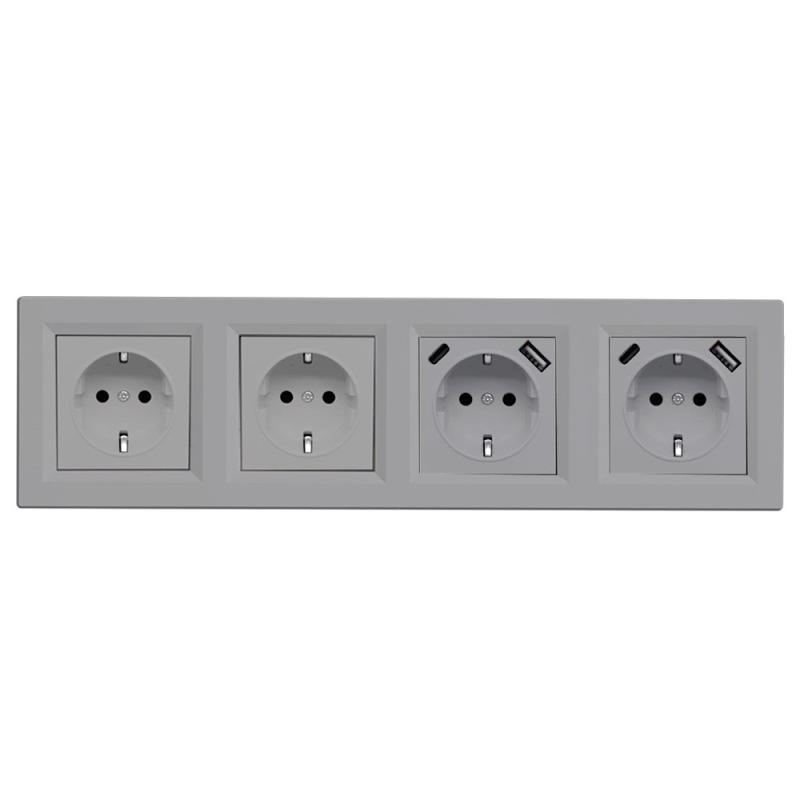 Nova IV kettő dugalj kettő USB csatlakozóval szürke kerettel