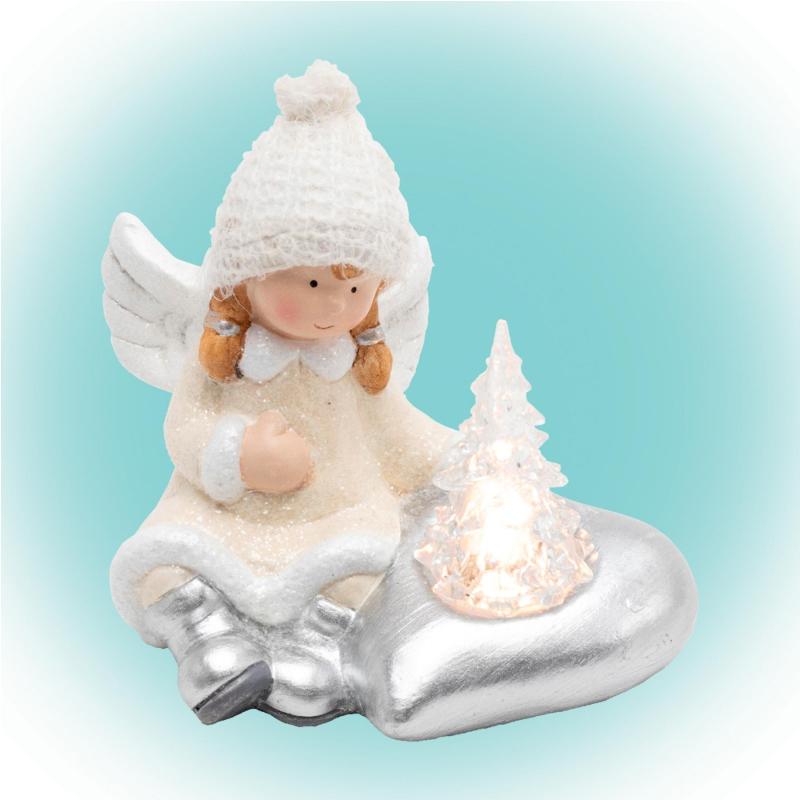 Home KDC 13 LED-es kerámia angyal figura, 1 db LED, fenyőfa