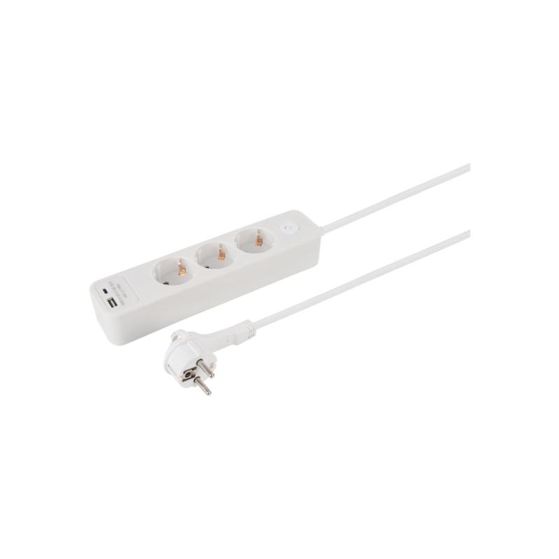 ETM 55.201.23 elosztó, 3 aljzat, kapcsolós, USB-A, USBC aljzat, 1,5 m hosszú