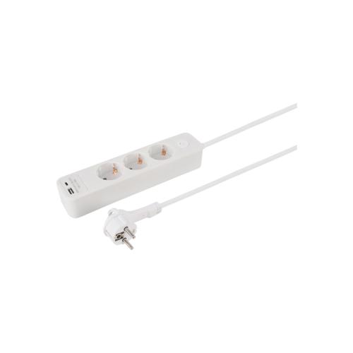 ETM 55.201.23 elosztó, 3 aljzat, kapcsolós, USB-A, USBC aljzat, 1,5 m hosszú