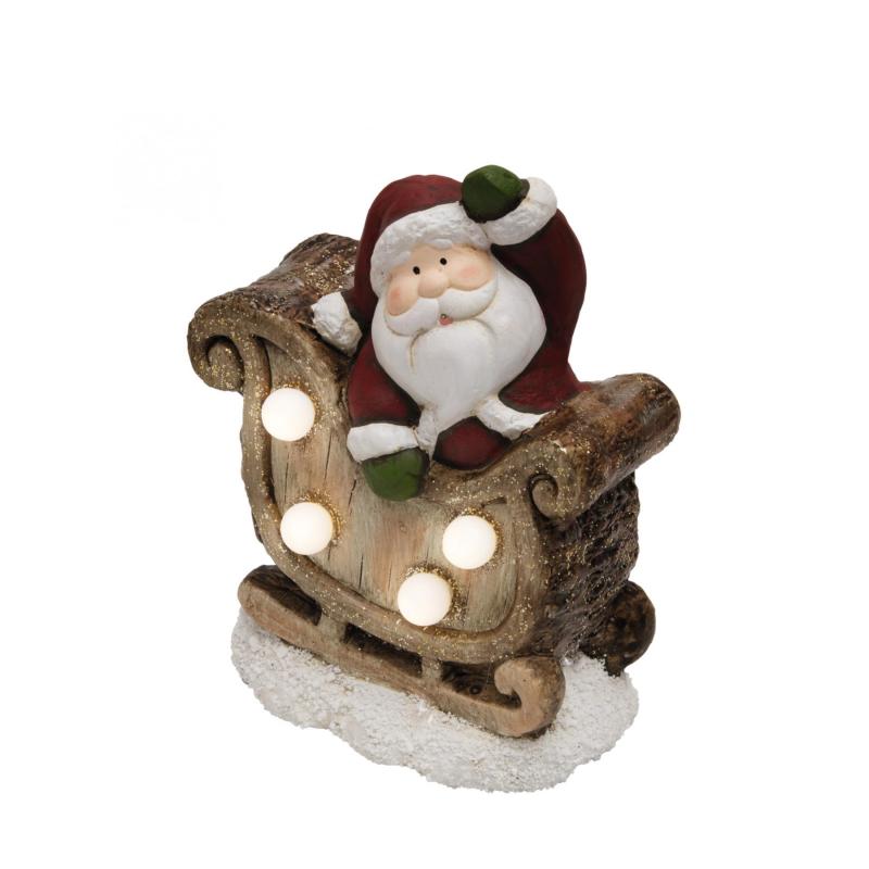 LED-es kerámia asztali dísz, szánkózó Mikulás
