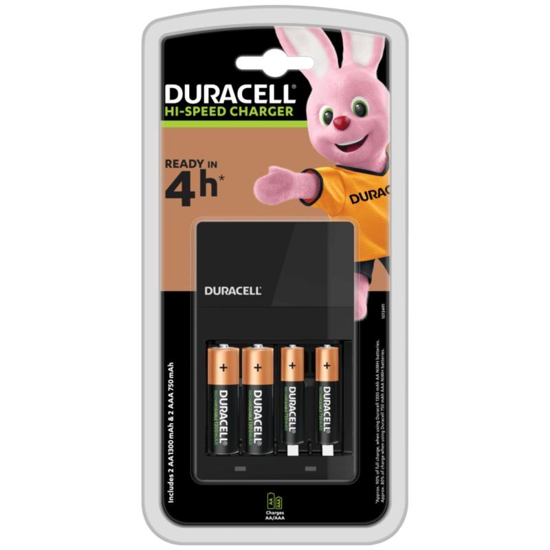 Duracell CEF14 akkumulátor gyorstöltő, 2db AA és 2db AAA újratölthető akkumulátorral