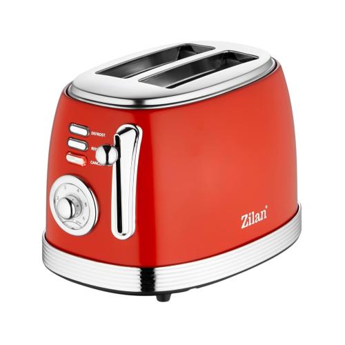 Zilan ZLN7040 retró kenyérpirító, 850 W, 6 fokozat, 2 szeletes, STOP funkció, piros