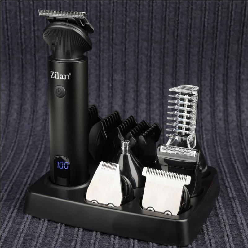 Zilan ZLN8672 Zeus haj- és testszőrnyíró készlet, rozsdamentes acél penge, 15 féle tartozék fej, LED kijelző, alumínium ház