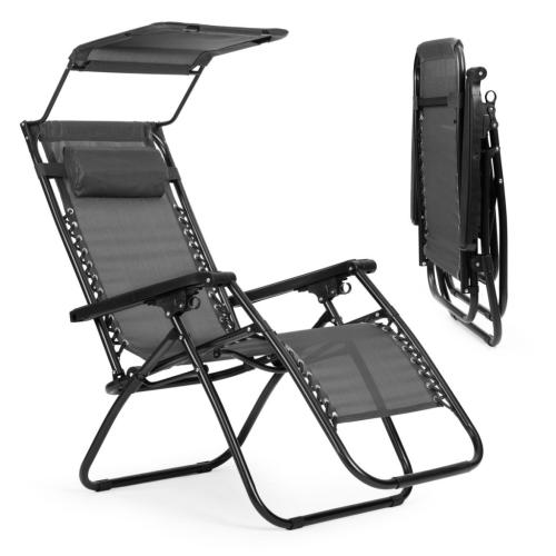 Összecsukható napozóágy napellenzővel szürke