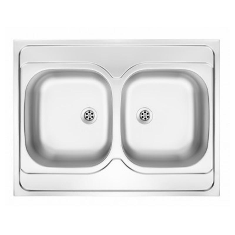 TANGO Rozsdamentes mosogató, 2 medence hátfallal, magasított kivitel - textil hatású, 800 x 600 mm