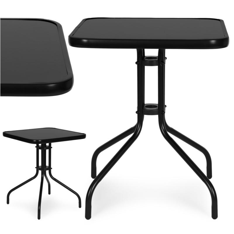 Fémvázas kerti asztal 60x60 cm edzett üveg, fekete