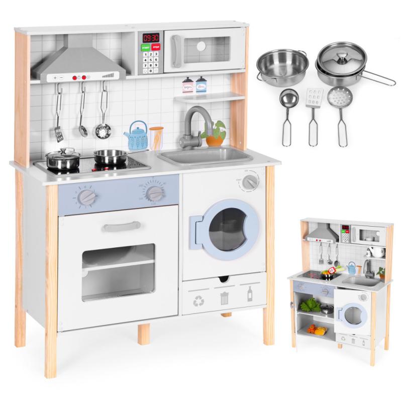 Fa játékkonyha hangokkal LED-del sütővel mosógéppel és kiegészítőkkel
