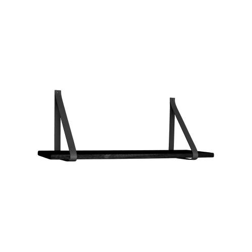 Forno polc fekete, fekete bőrpántokkal, 80x20 cm