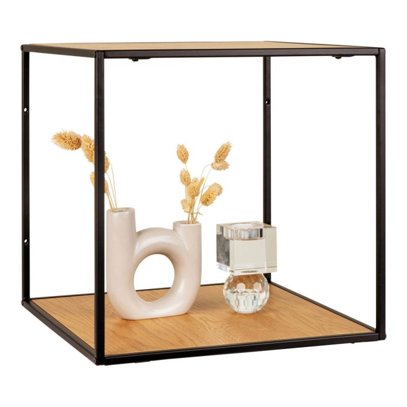 Vita fali polc, tölgy hatású, fekete keret 36x36x36 cm